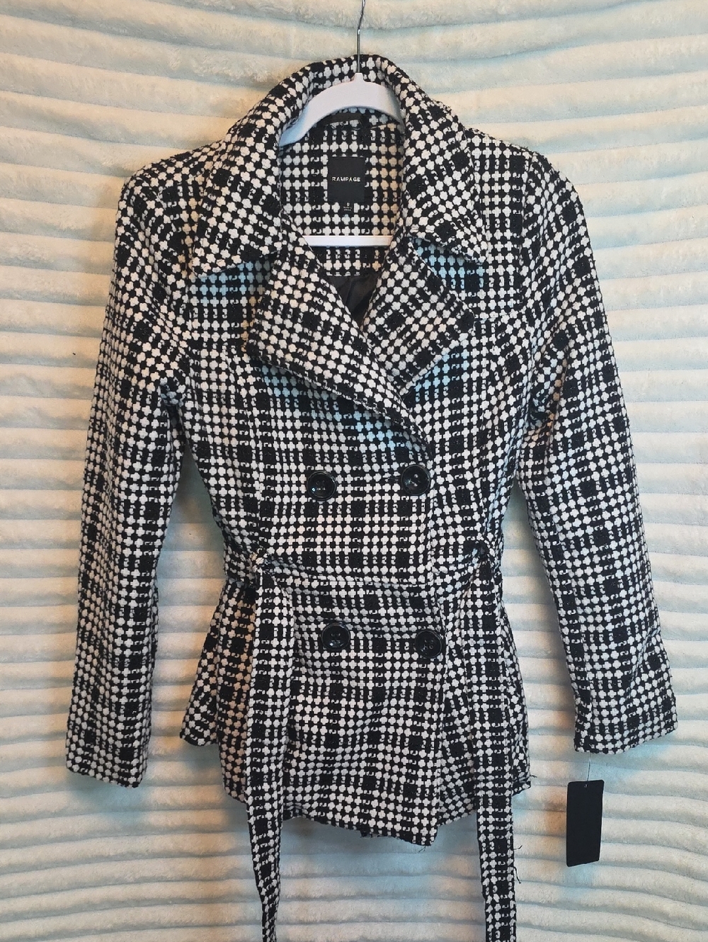 0195 Rampage Black & White Plaid Pea Coat